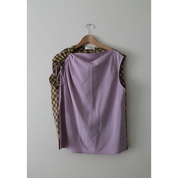 Tory Burch Veronica Plaid Ruched Top Mallow Pink Size 8 - Picture 6 of 11